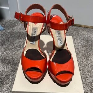 Used Authentic Jimmy Choo Linda Orange Sandal Size 8.5